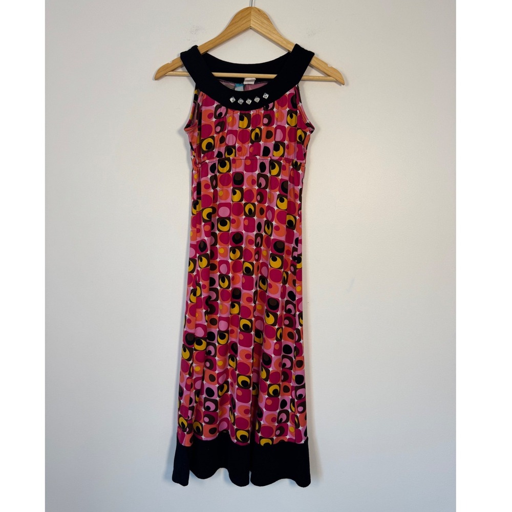 Retro Mod Girly‎ Girl Girls Size 10/12 Dress Pink Orange Geometric Rhinestone